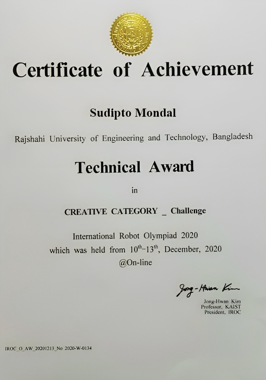 Technical Award - 22nd International Robot Olympiad 2020 (IRO)